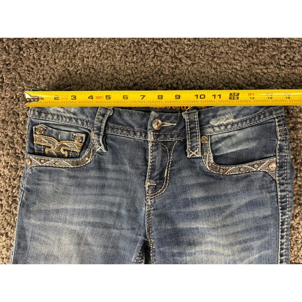 Rock Revival Sapphire Mid-Rise Bootcut Jeans Blue Rhinestone Embroidered 27 - Picture 7 of 10